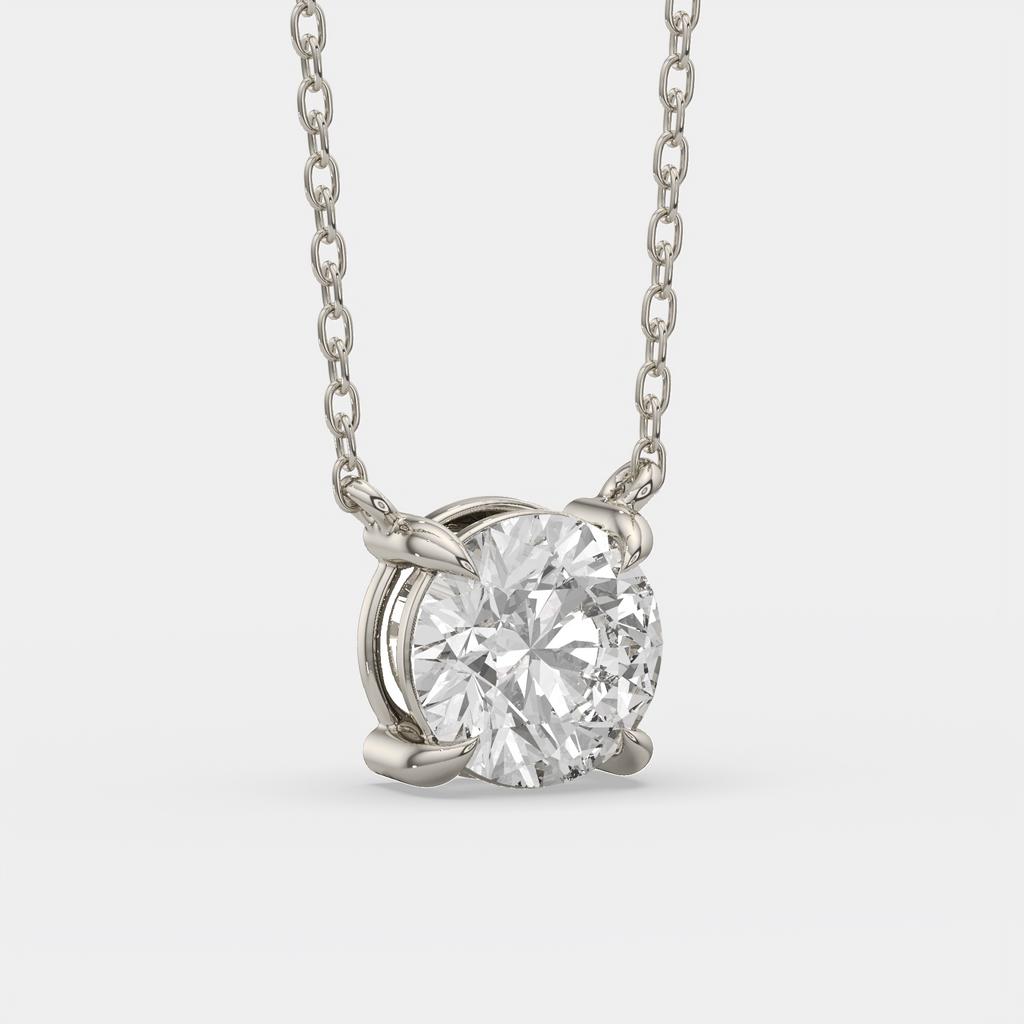 3.00 Ct D VS1 Round Brilliant Solitaire Diamond Pendant, in white gold, front view