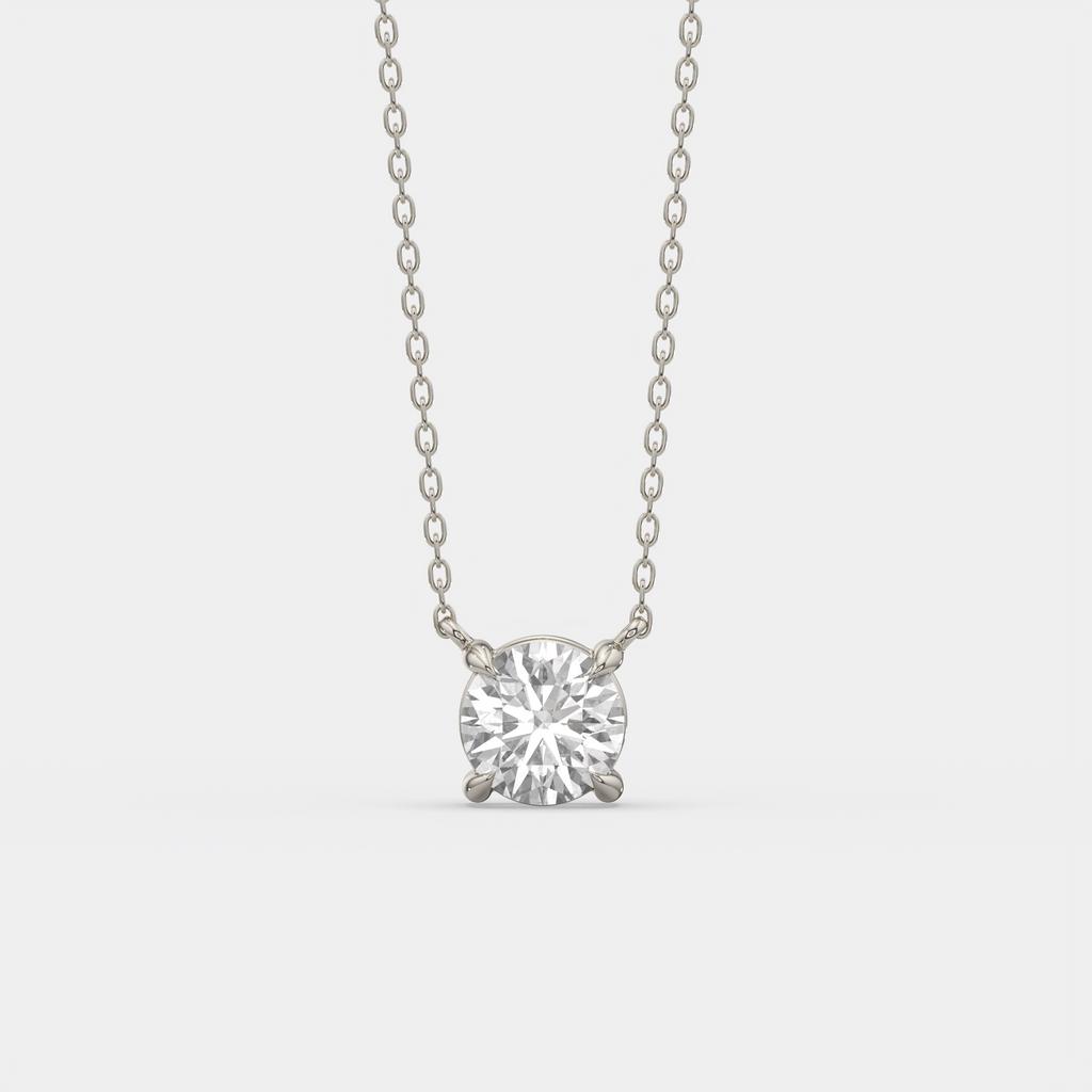 3.00 Ct D VS1 Round Brilliant Solitaire Diamond Pendant, in white gold, front view