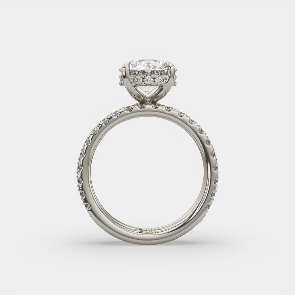 3.00 Ct D VS1 Round Diamond Halo Engagement Ring with Matching Band, in white gold, front view