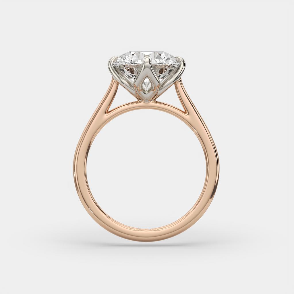 3.00 Ct D VS1 Round Solitaire Diamond Ring Tulip Setting, in rose gold, side profile