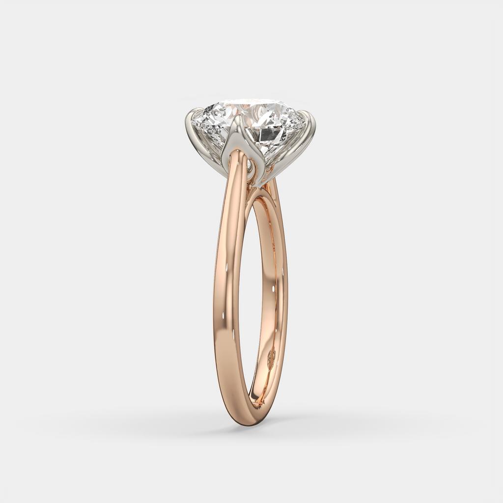 3.00 Ct D VS1 Round Solitaire Diamond Ring Tulip Setting, in rose gold, side profile