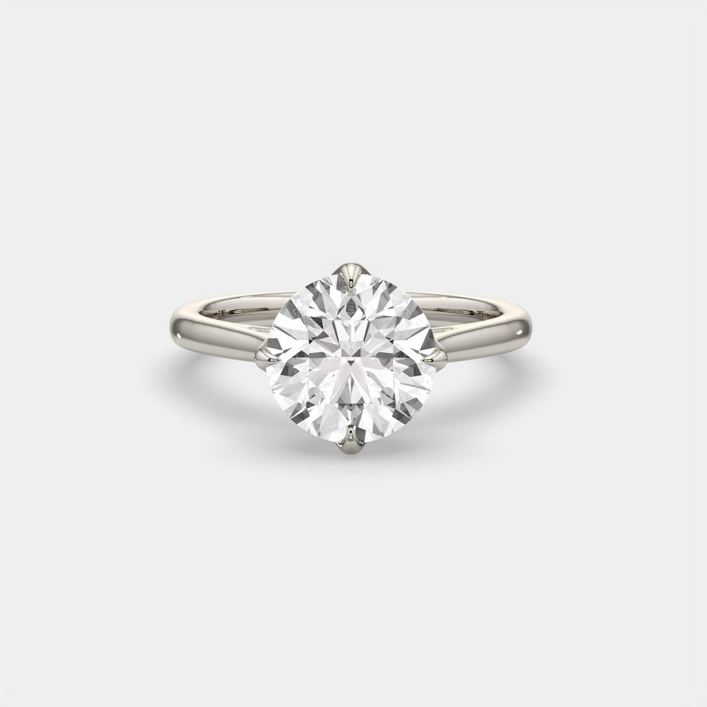 3.00 Ct D VS1 Round Solitaire Diamond Ring Tulip Setting, in white gold, front view