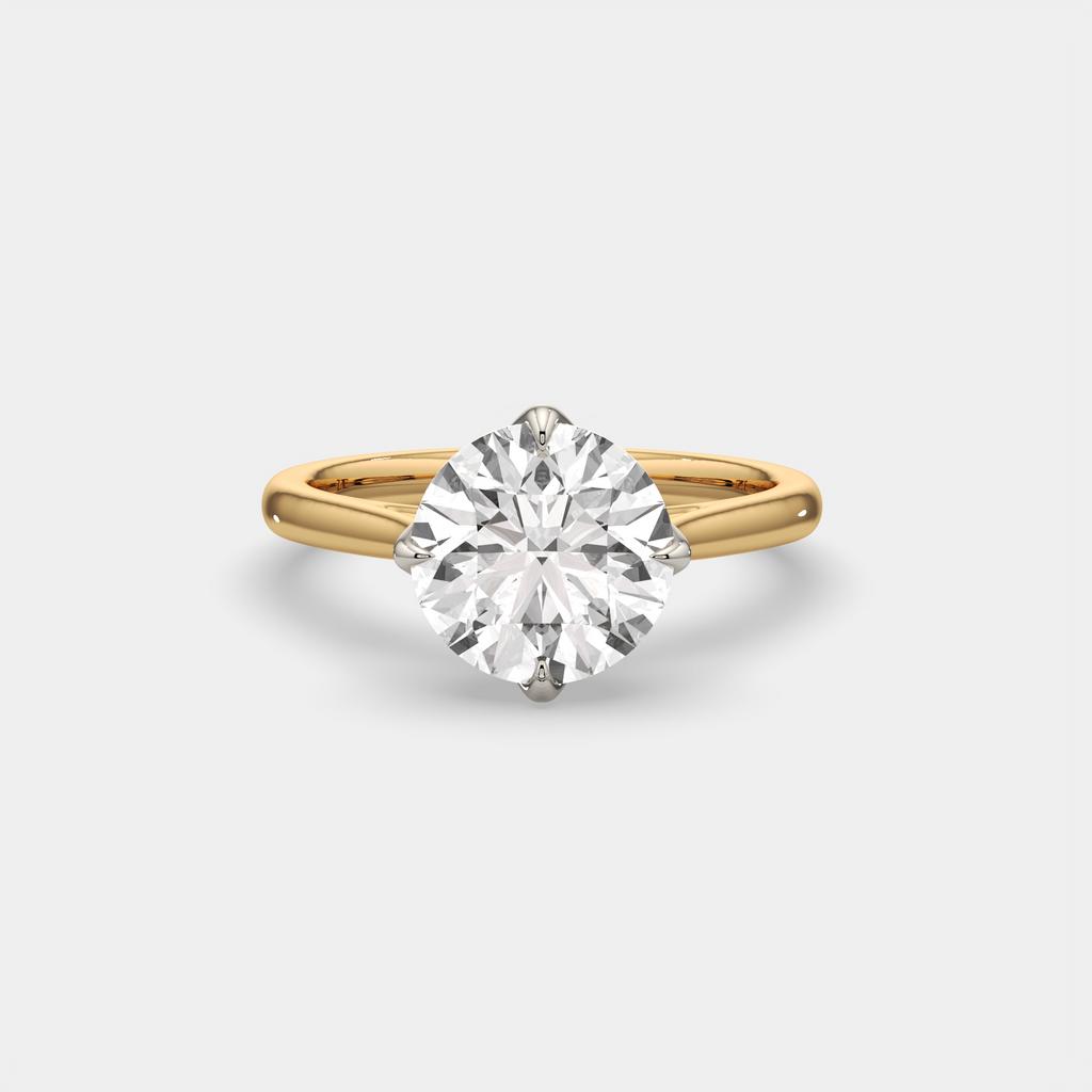 3.00 Ct D VS1 Round Solitaire Diamond Ring Tulip Setting, in yellow gold, front view