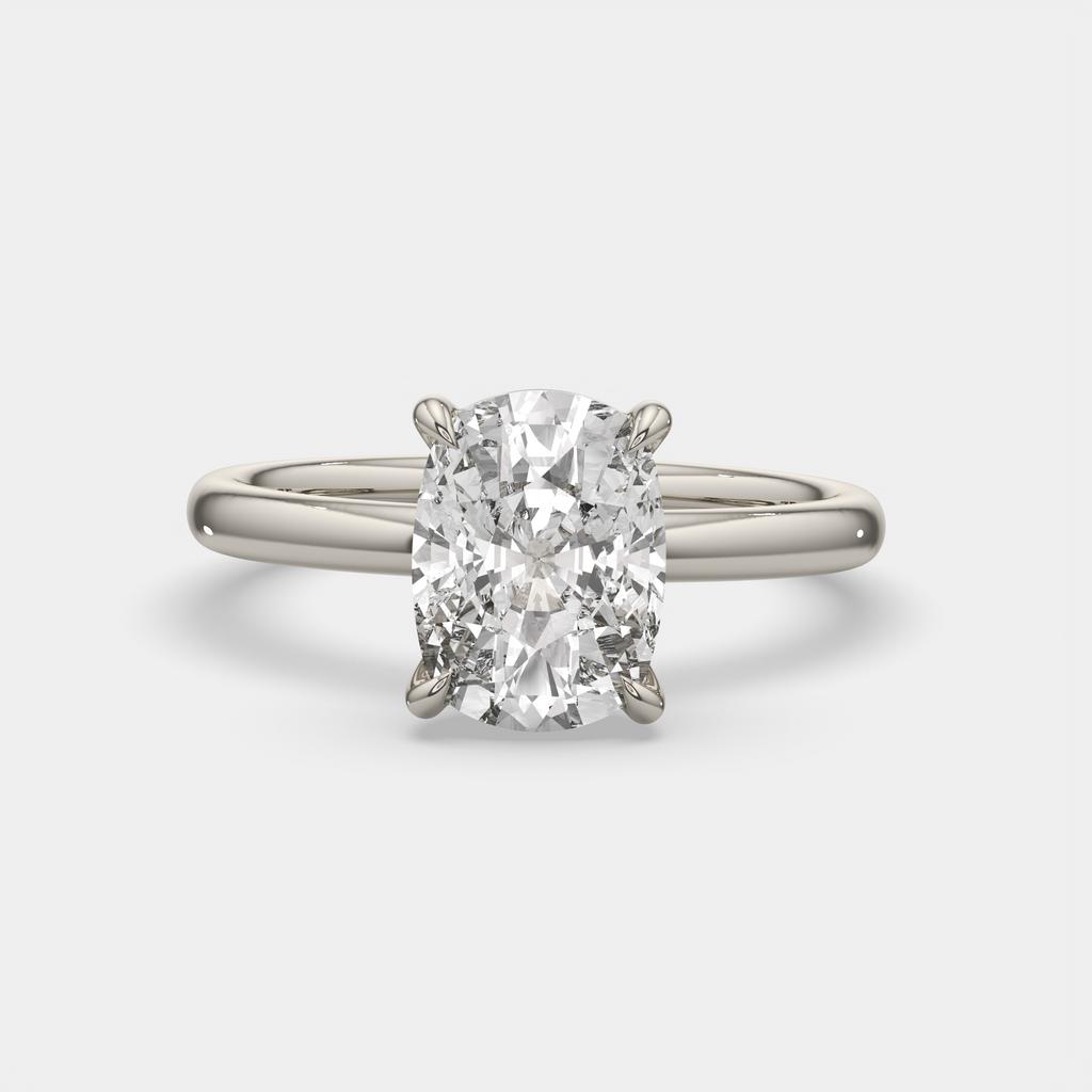 3.00 Ct E VS1 Elongated Cushion Solitaire Diamond Ring, in white gold, front view