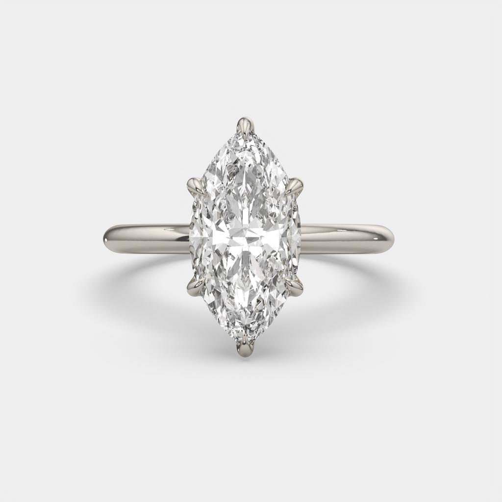 3.00 Ct E VS1 Marquise Lab Grown Diamond Solitaire Ring, in white gold, top view