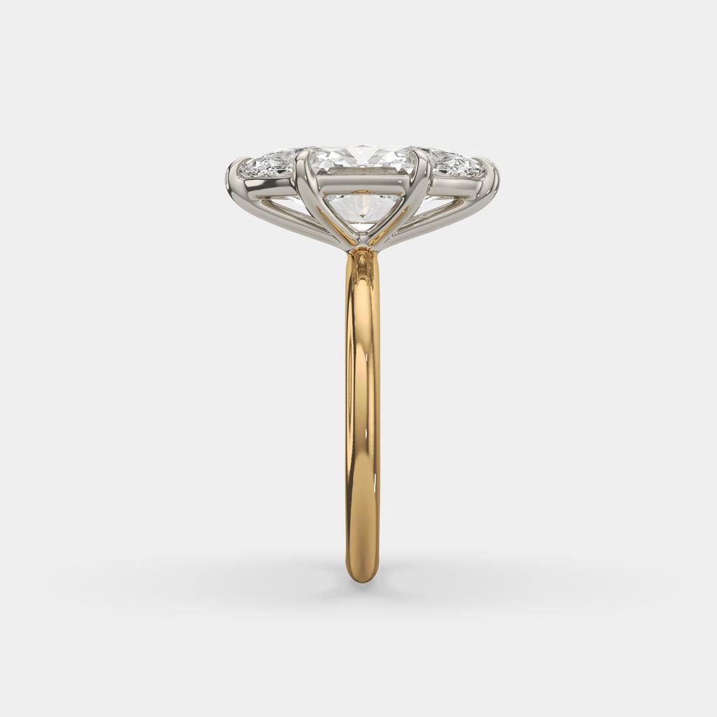 3.00 Ct E VS1 Marquise Lab Grown Diamond Solitaire Ring, in yellow gold, side profile