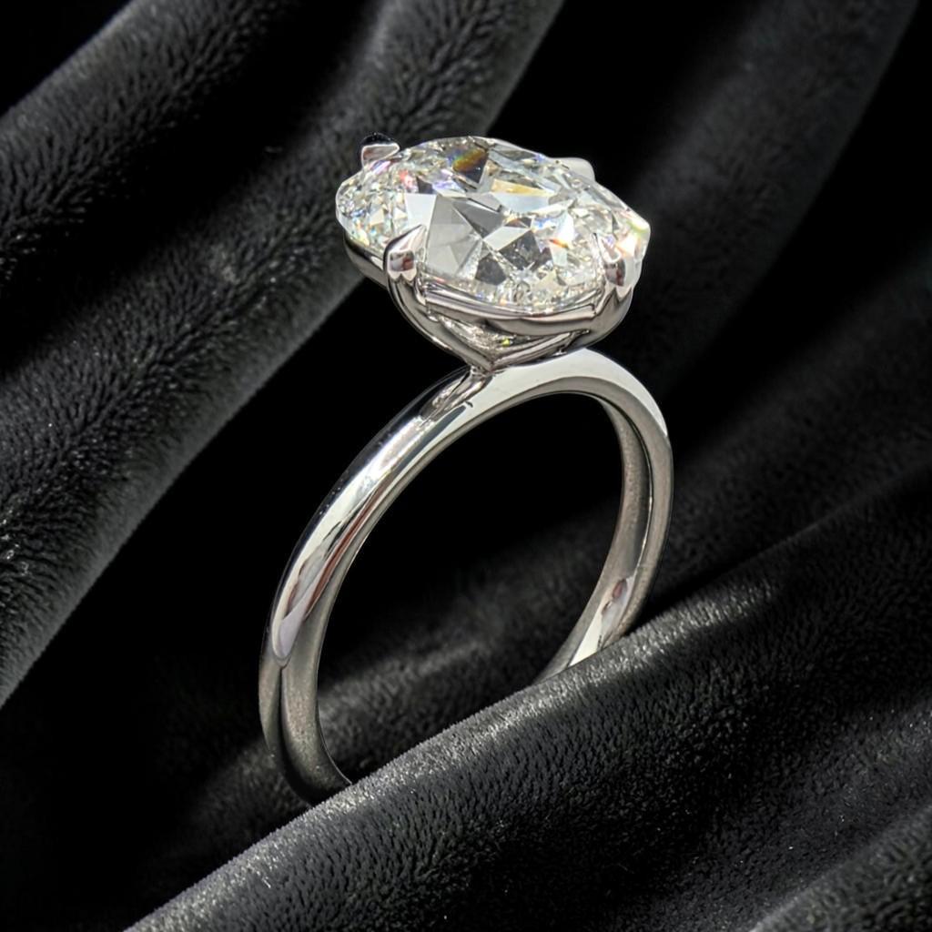 3.00 Ct E VS1 Old Mine Cushion Lab-Grown Diamond Solitaire Ring, in white gold, side profile