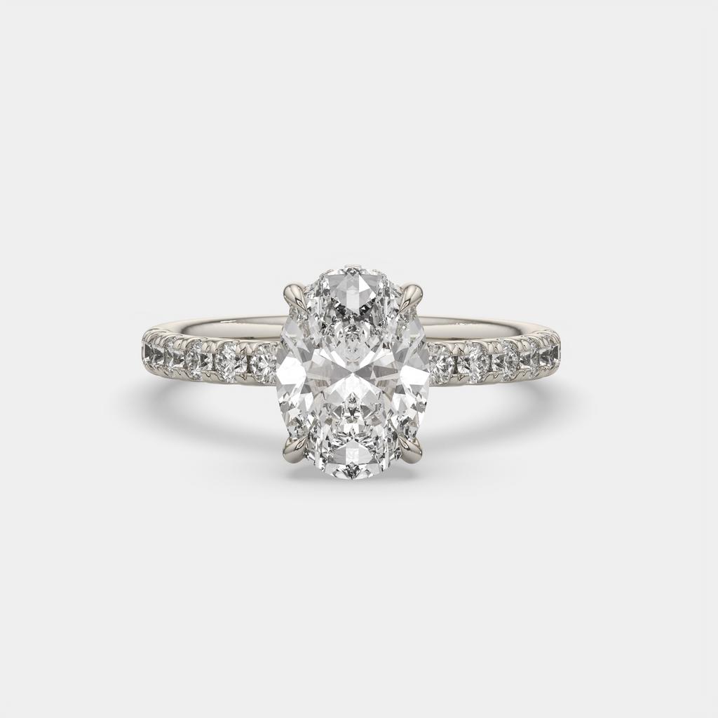 3.00 Ct E VS1 Oval Halo Lab Grown Diamond Ring, in white gold, front view