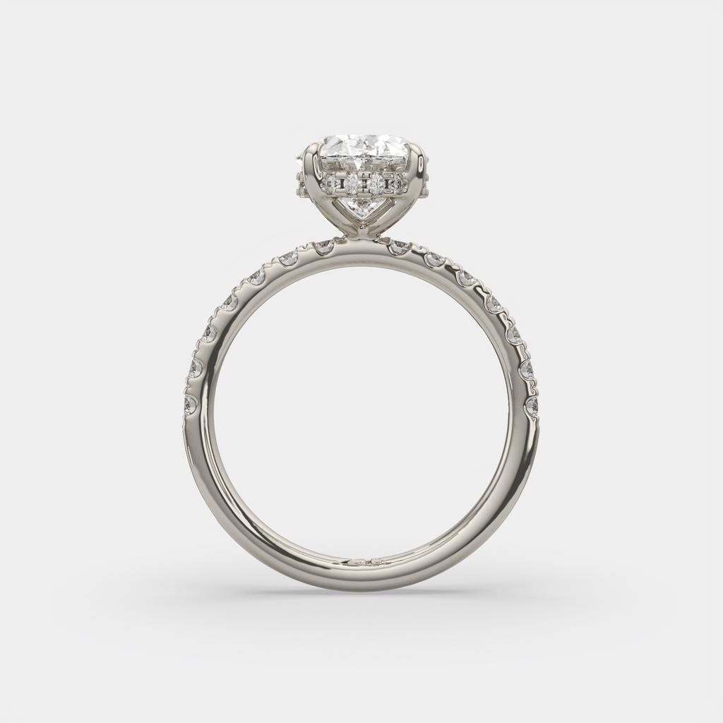 3.00 Ct E VS1 Oval Halo Lab Grown Diamond Ring, in white gold, front view
