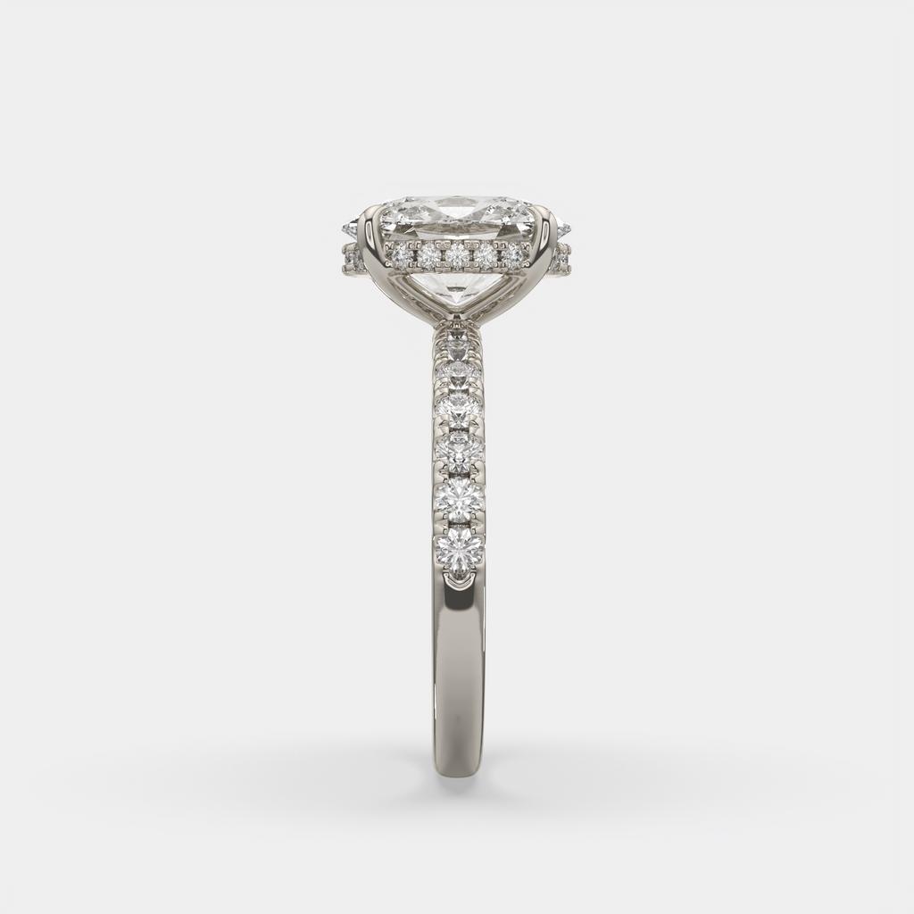 3.00 Ct E VS1 Oval Halo Lab Grown Diamond Ring, in white gold, side profile