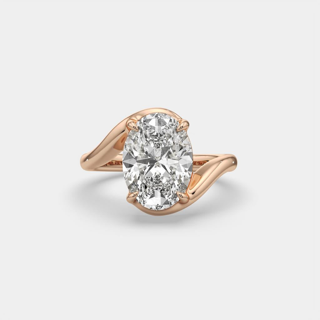 3.00 Ct E VS1 Oval Lab Grown Diamond Solitaire Ring, in rose gold, front view