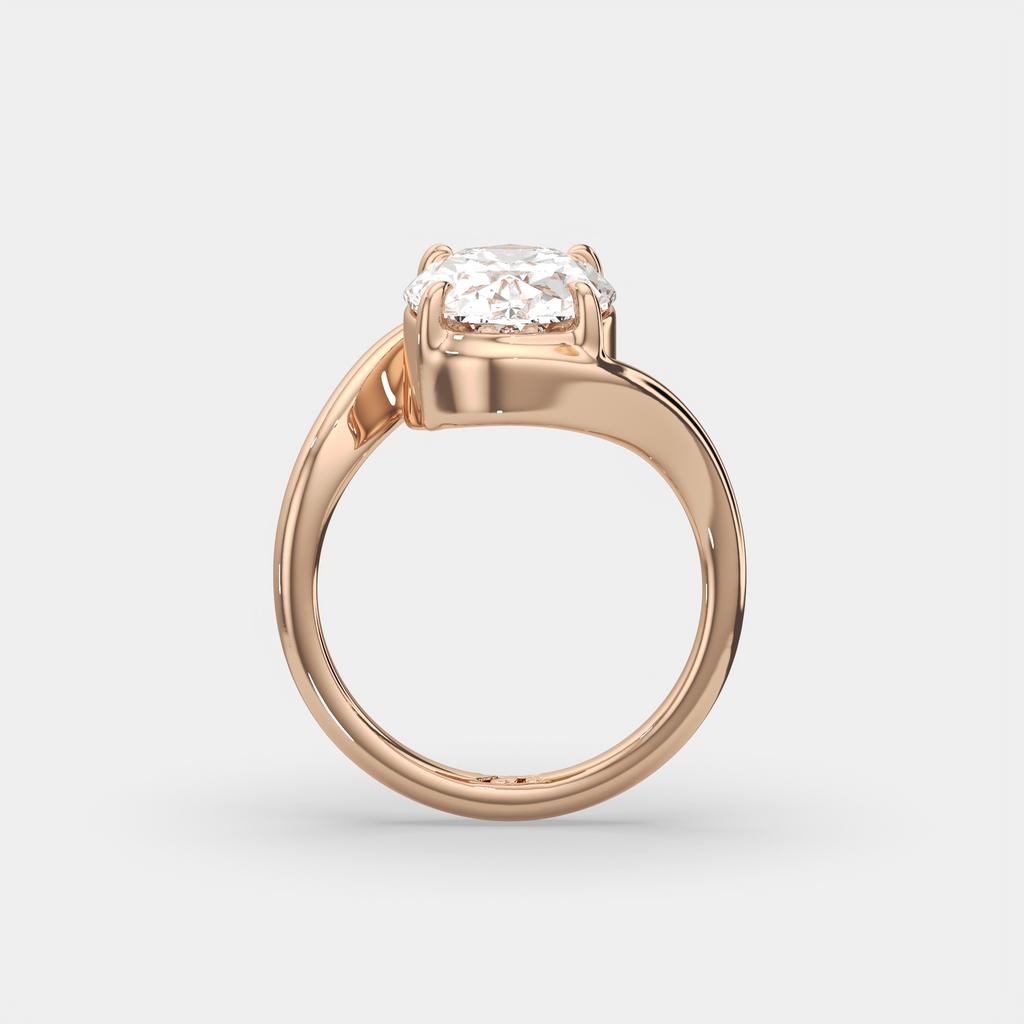 3.00 Ct E VS1 Oval Lab Grown Diamond Solitaire Ring, in rose gold, side profile