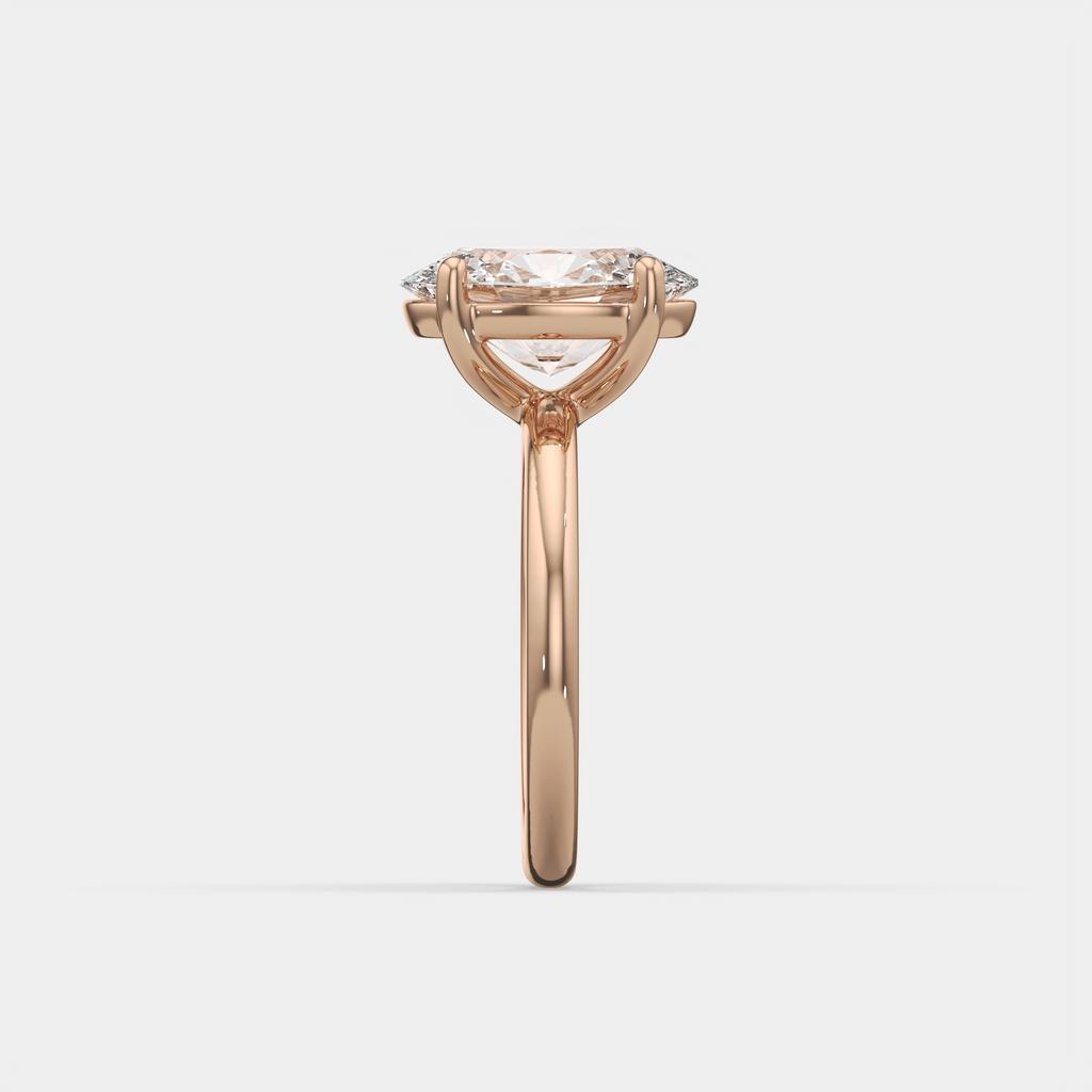 3.00 Ct E VS1 Oval Lab Grown Diamond Solitaire Ring, in rose gold, side profile
