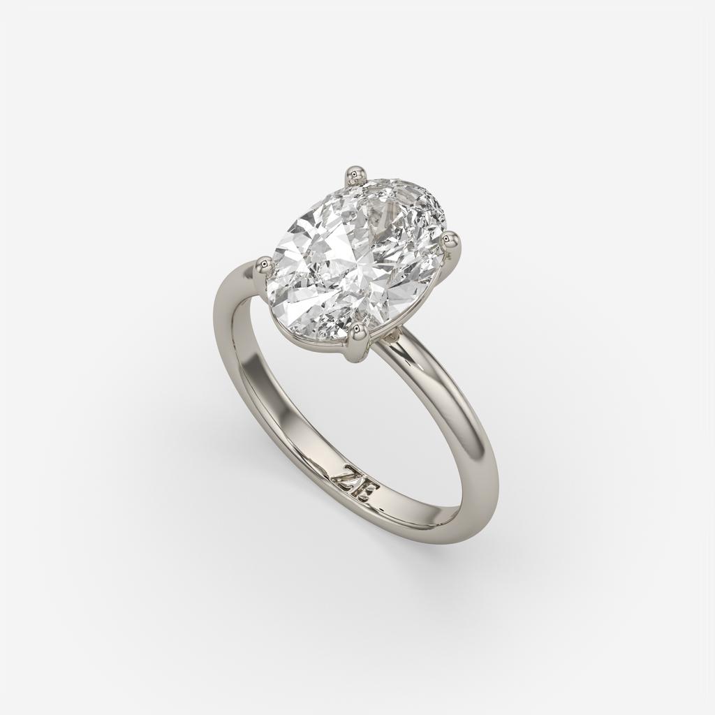 3.00 Ct E VS1 Oval Lab Grown Diamond Solitaire Ring, in white gold, front view