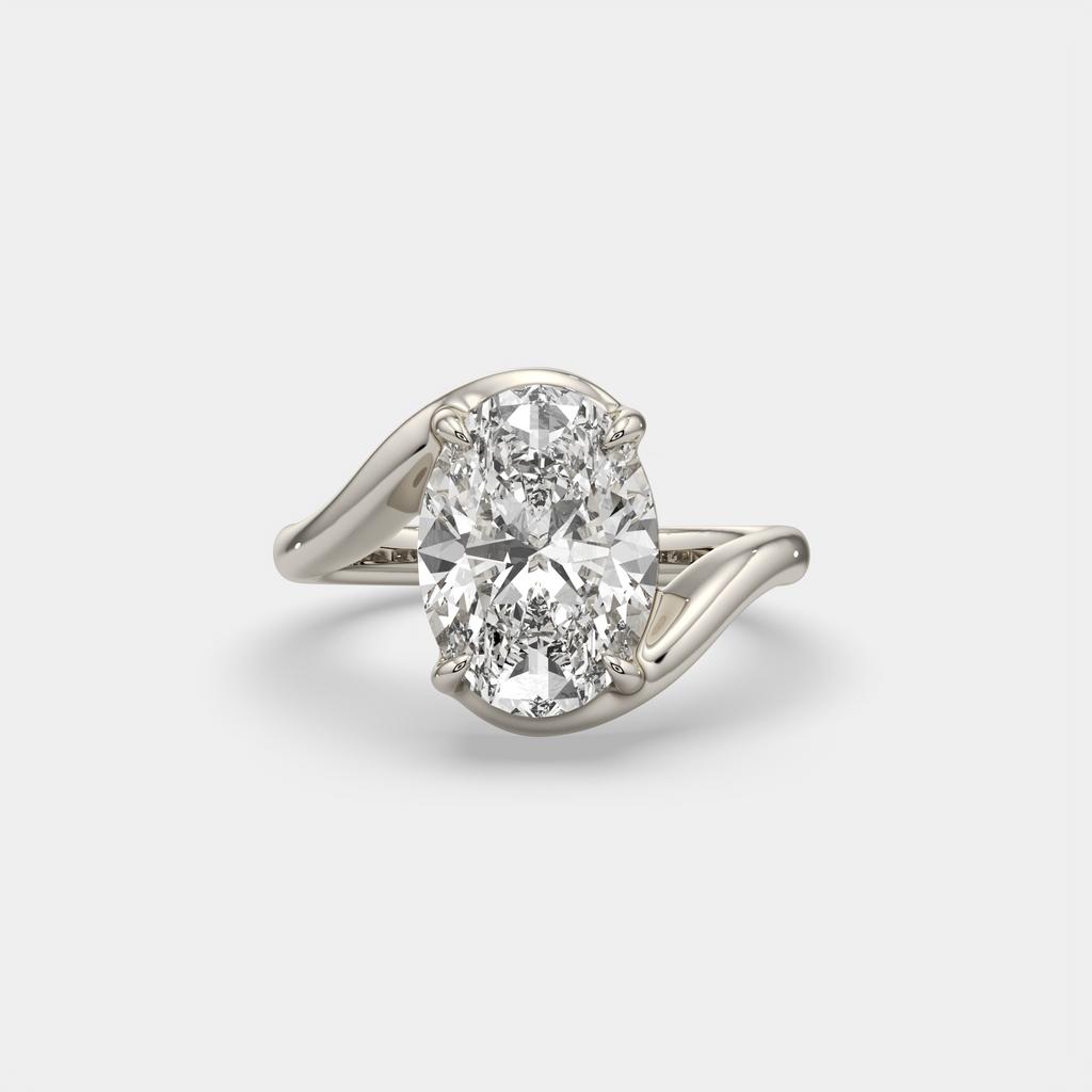 3.00 Ct E VS1 Oval Lab Grown Diamond Solitaire Ring, in white gold, front view
