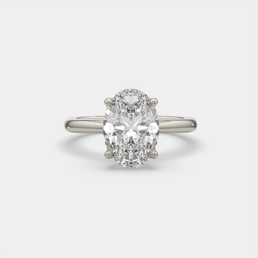 3.00 Ct E VS1 Oval Lab Grown Diamond Solitaire Ring, in white gold, front view