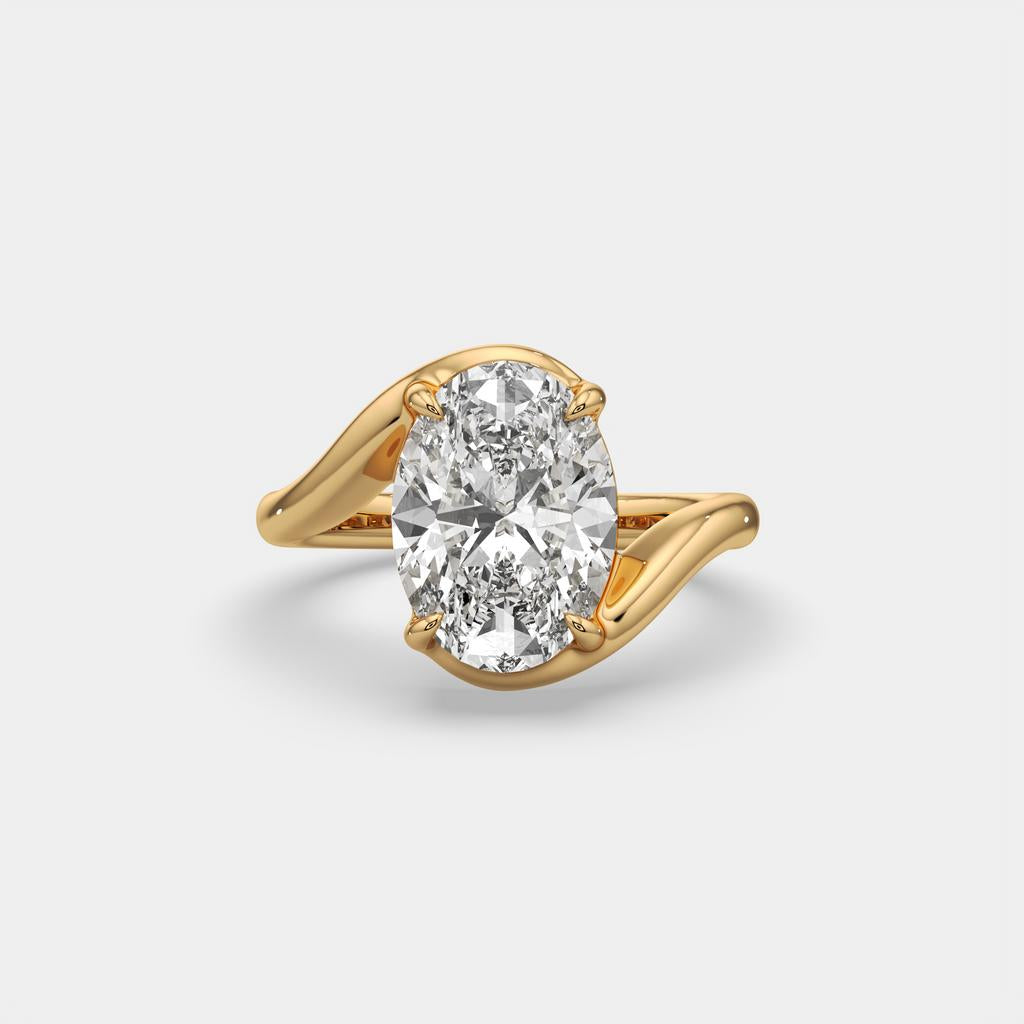 3.00 Ct E VS1 Oval Lab Grown Diamond Solitaire Ring, in yellow gold, front view