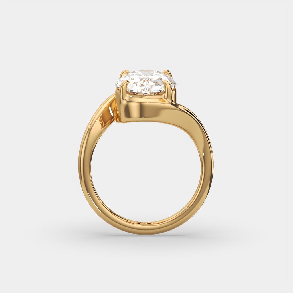 3.00 Ct E VS1 Oval Lab Grown Diamond Solitaire Ring, in yellow gold, side profile