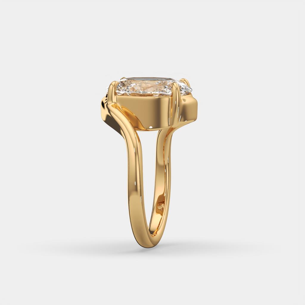 3.00 Ct E VS1 Oval Lab Grown Diamond Solitaire Ring, in yellow gold, side profile