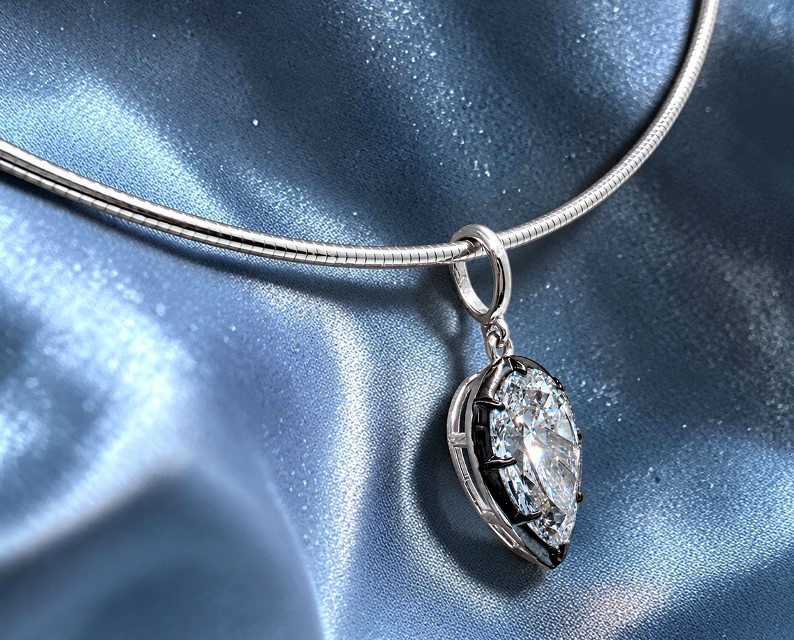 3.00 Ct E VS1 Pear Lab-Grown Diamond Pendant, in white gold, side profile