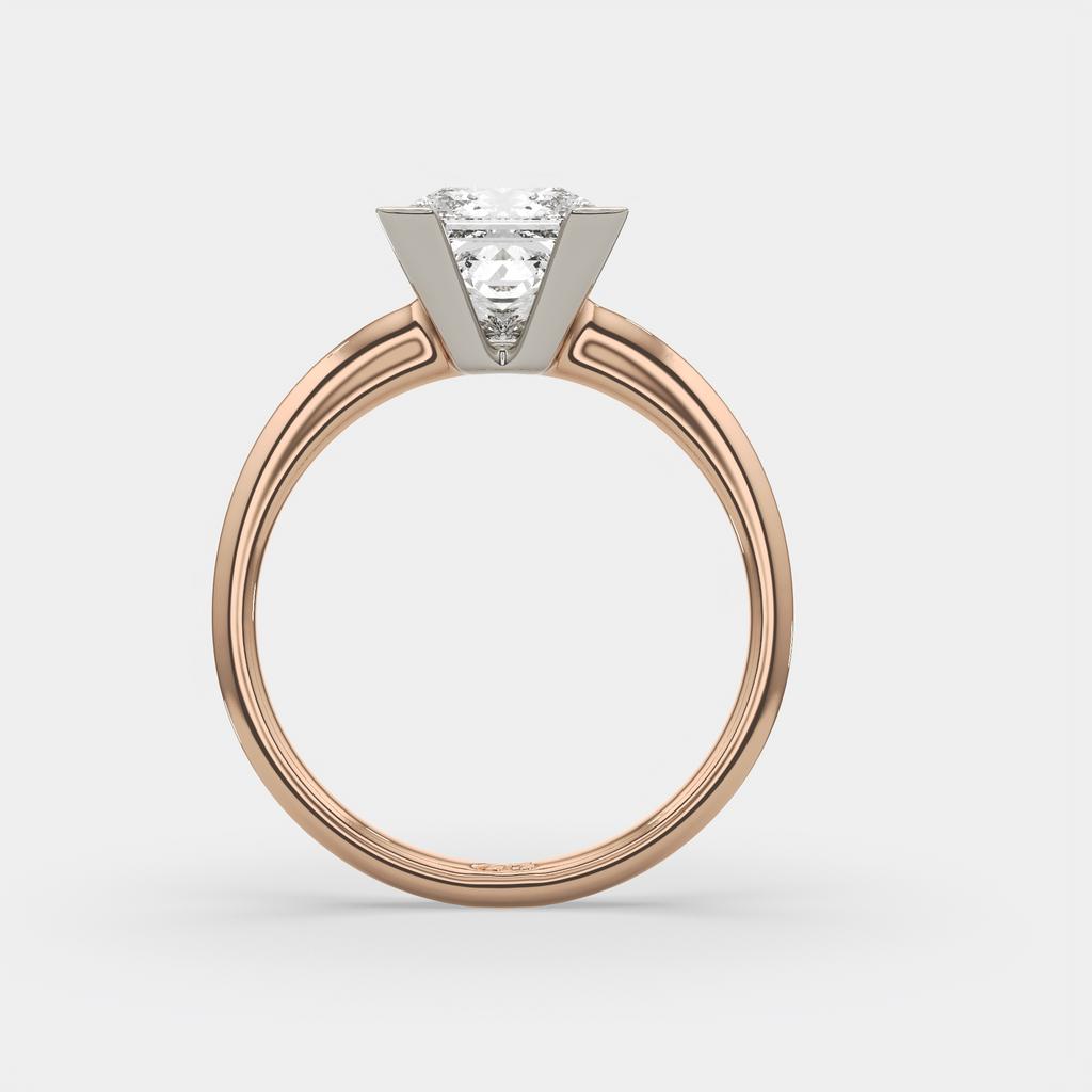 3.00 Ct E VS1 Princess Cut Lab Grown Diamond Solitaire Ring, in rose gold, side profile