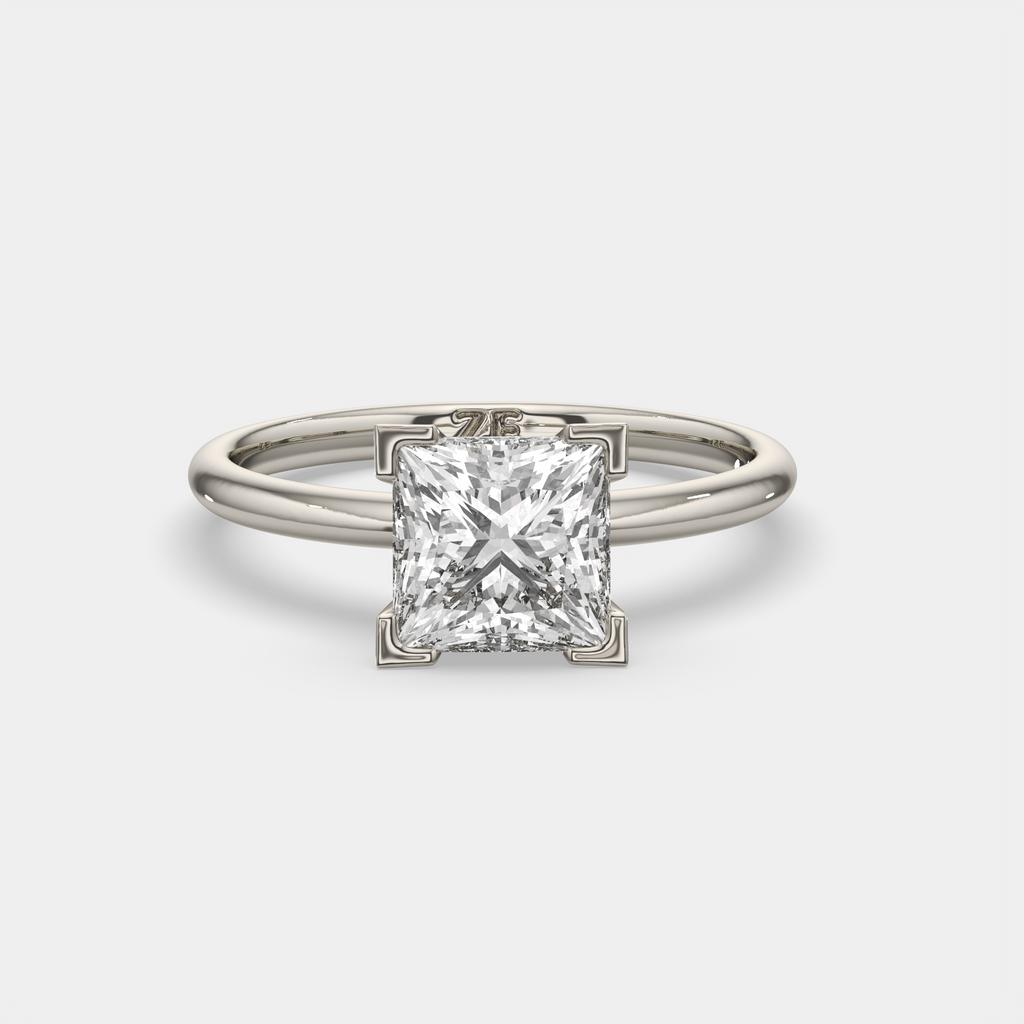 3.00 Ct E VS1 Princess Cut Lab Grown Diamond Solitaire Ring, in white gold, front view