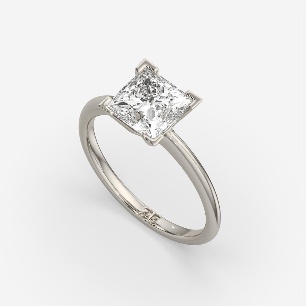 3.00 Ct E VS1 Princess Cut Lab Grown Diamond Solitaire Ring, in white gold, front view