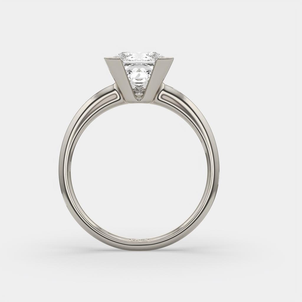 3.00 Ct E VS1 Princess Cut Lab Grown Diamond Solitaire Ring, in white gold, side profile