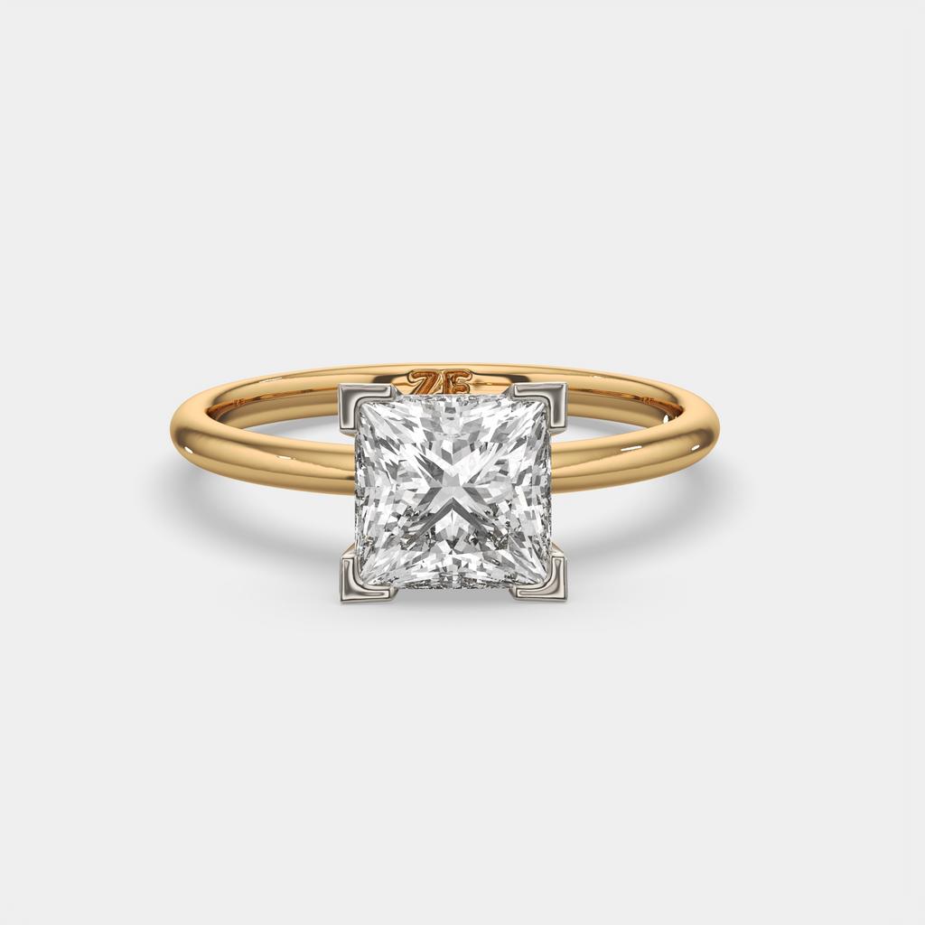 3.00 Ct E VS1 Princess Cut Lab Grown Diamond Solitaire Ring, in yellow gold, front view