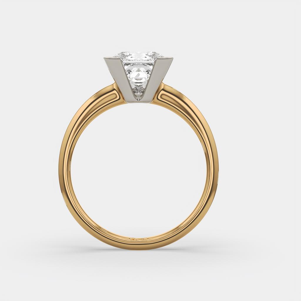 3.00 Ct E VS1 Princess Cut Lab Grown Diamond Solitaire Ring, in yellow gold, side profile