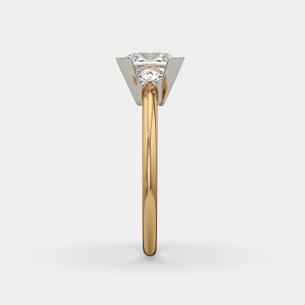 3.00 Ct E VS1 Princess Cut Lab Grown Diamond Solitaire Ring, in yellow gold, side profile