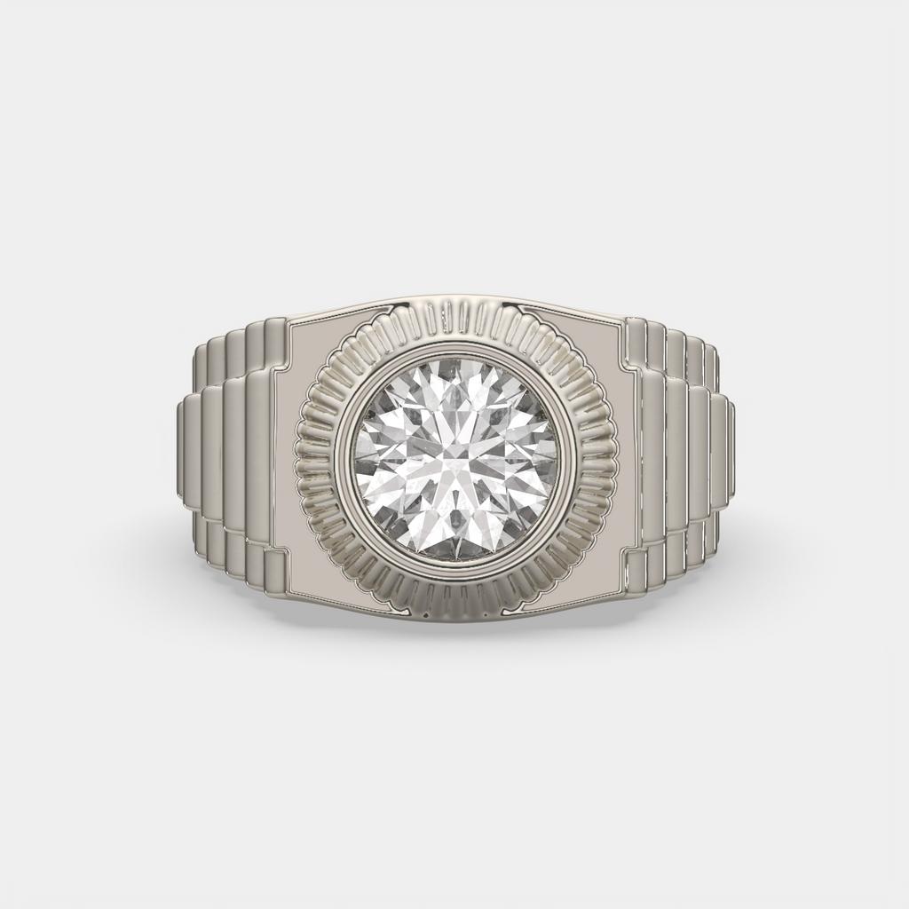 3.00 Ct E VS1 Radiant Cut Lab Grown Diamond Men's Ring, in white gold, top view