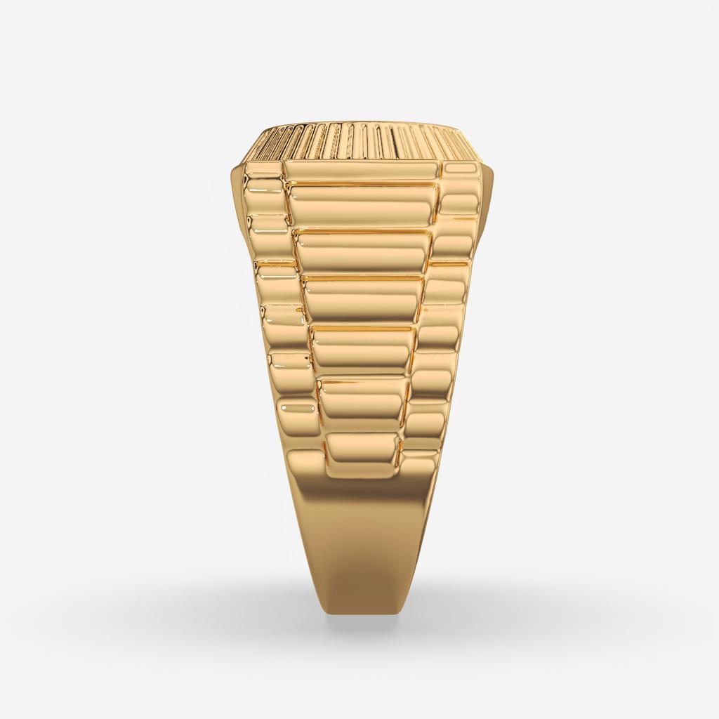 3.00 Ct E VS1 Radiant Cut Lab Grown Diamond Men's Ring, in yellow gold, side profile