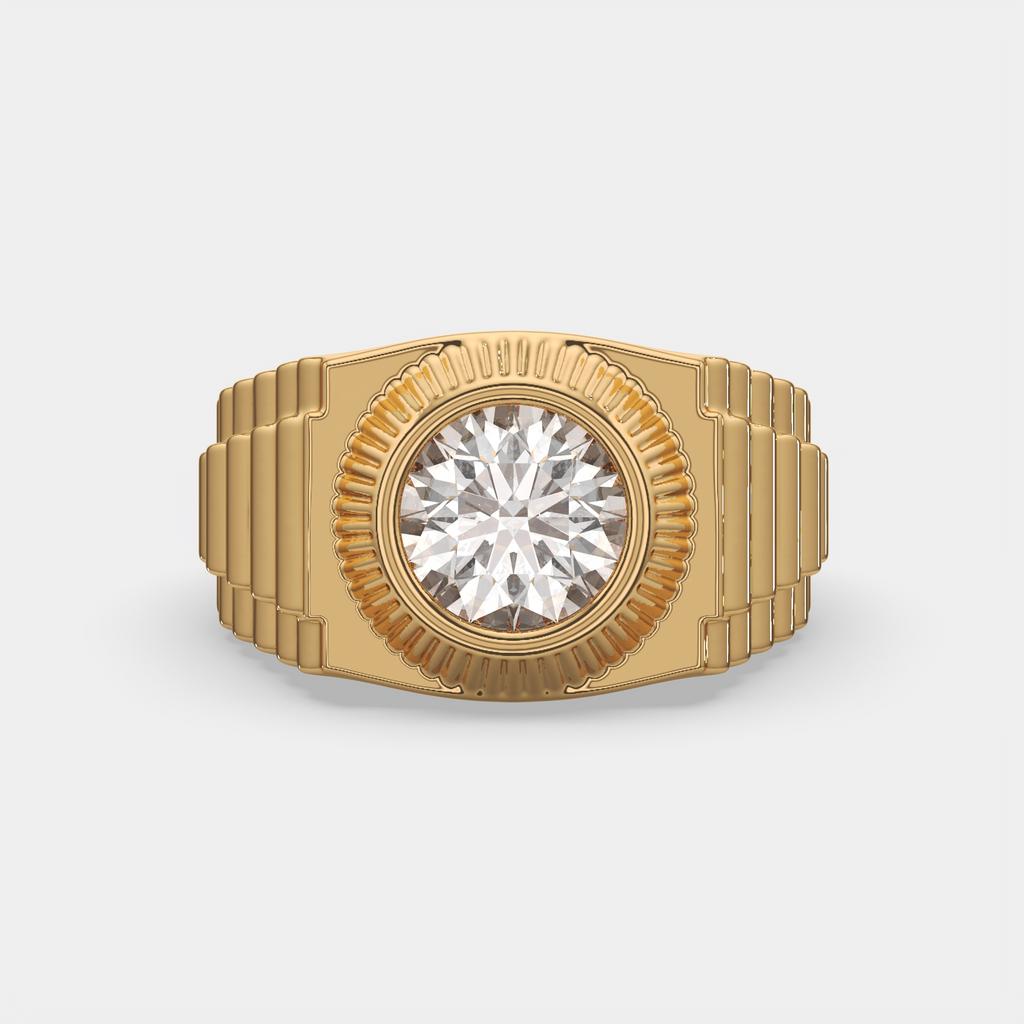 3.00 Ct E VS1 Radiant Cut Lab Grown Diamond Men's Ring, in yellow gold, top view