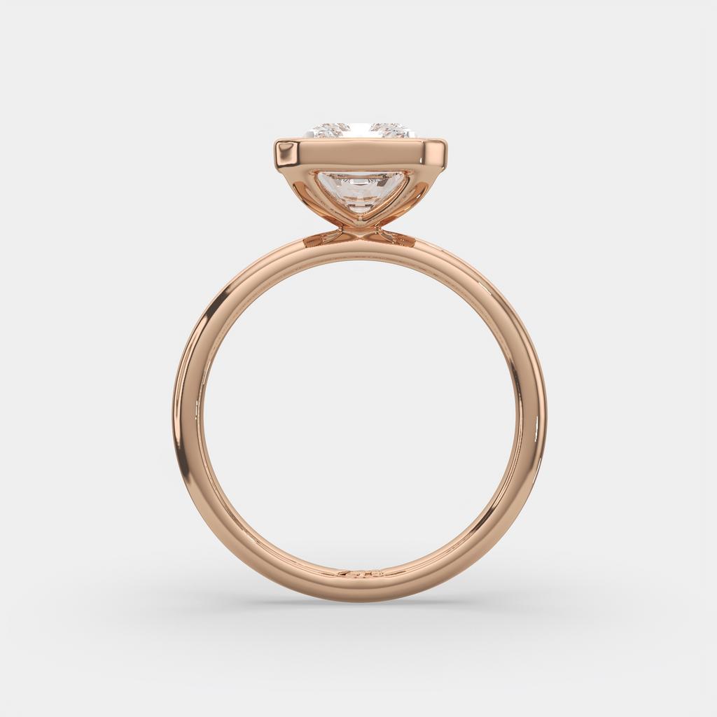 3.00 Ct E VS1 Radiant Cut Solitaire Diamond Ring, in rose gold, side profile