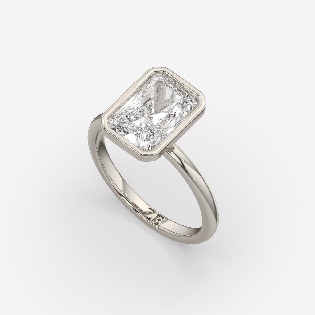 3.00 Ct E VS1 Radiant Cut Solitaire Diamond Ring, in white gold, front view