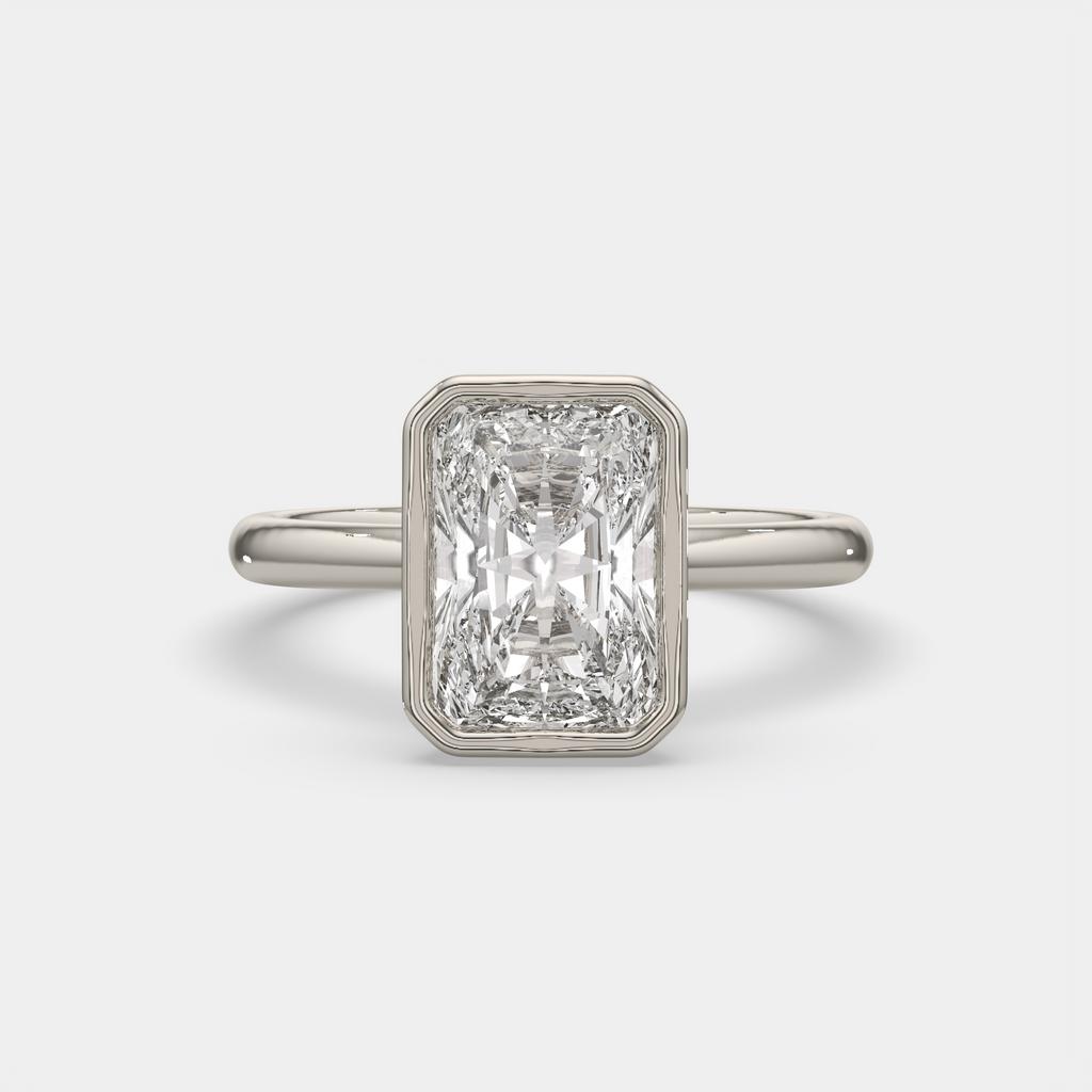3.00 Ct E VS1 Radiant Cut Solitaire Diamond Ring, in white gold, front view