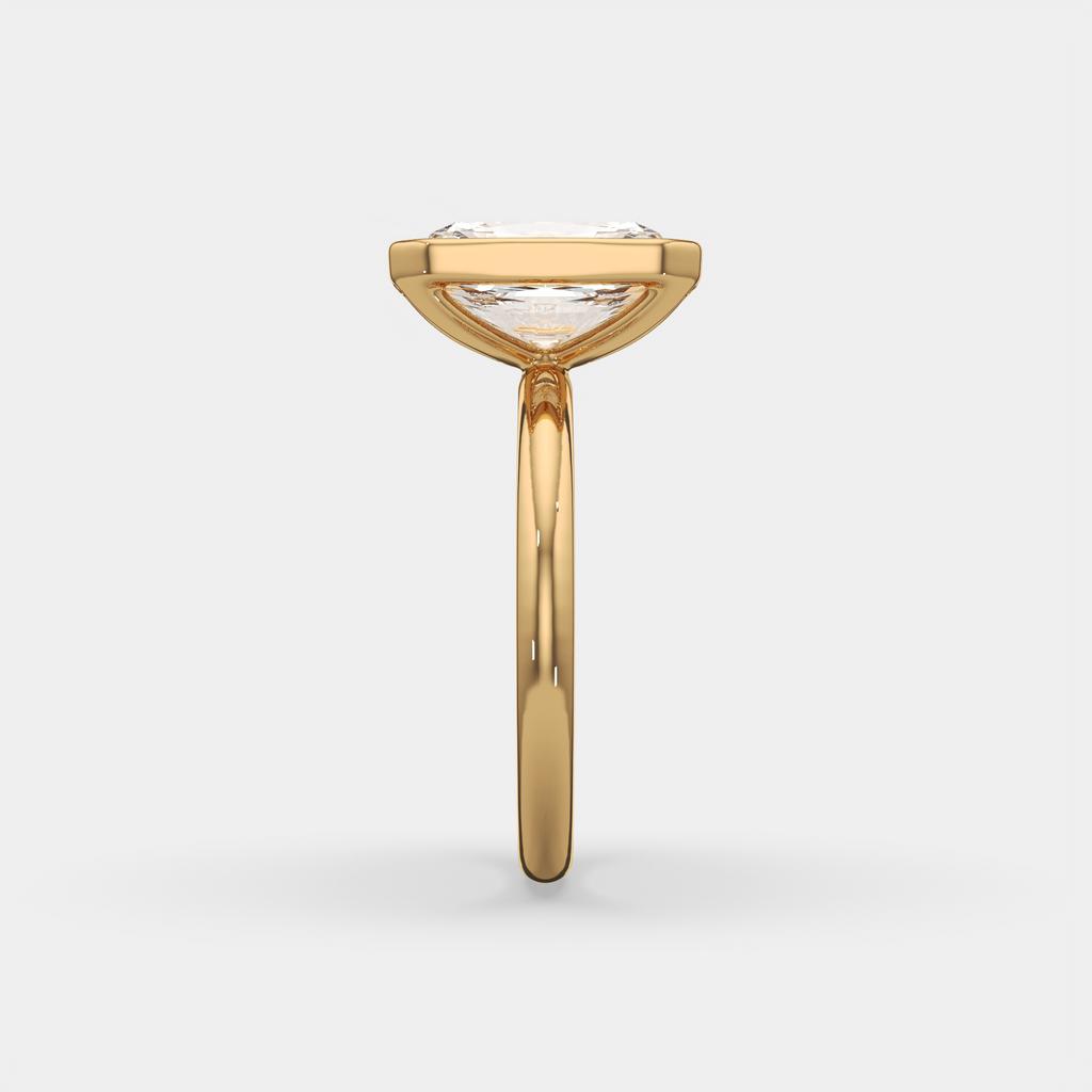3.00 Ct E VS1 Radiant Cut Solitaire Diamond Ring, in yellow gold, side profile