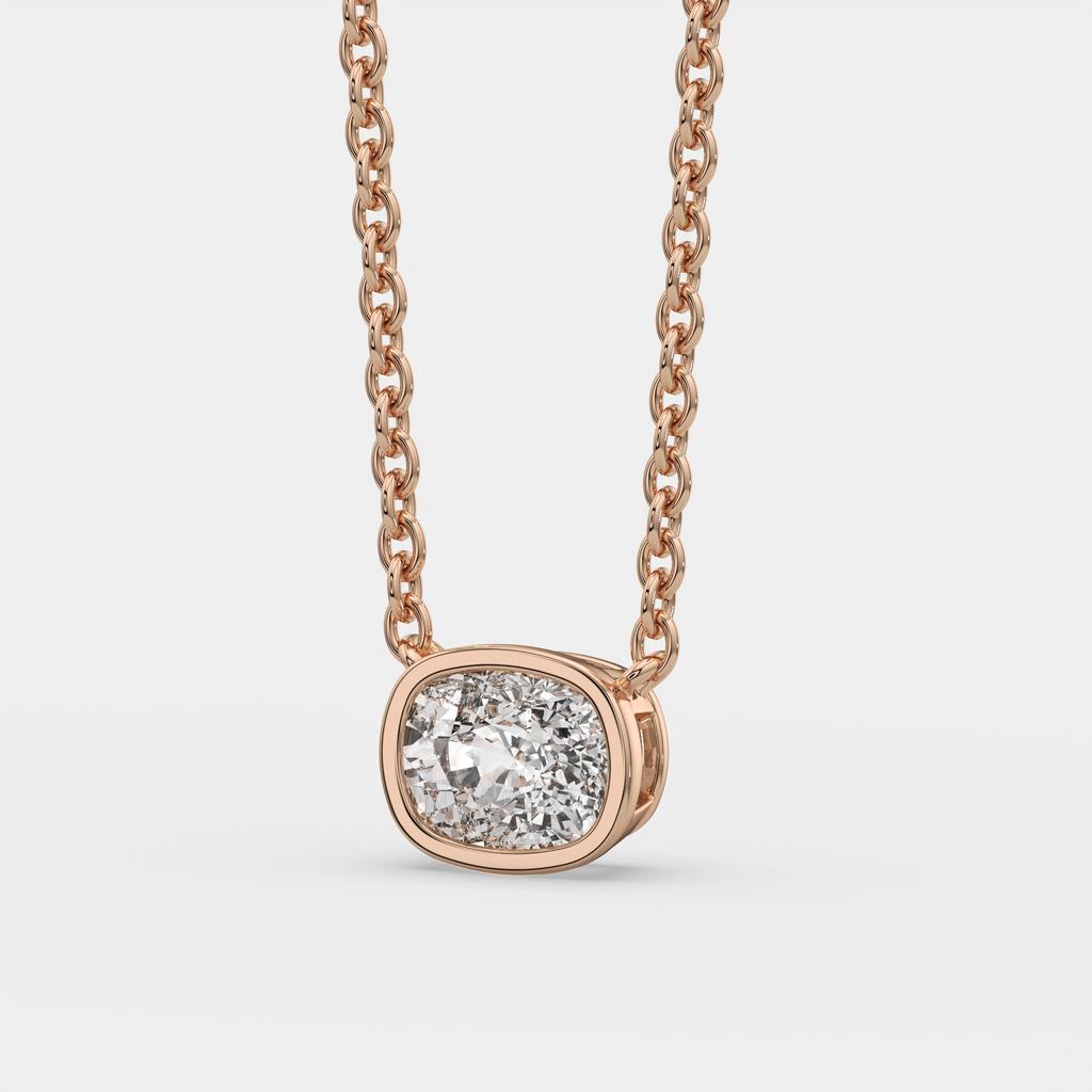 3.00 Ct F VS1 Cushion East West Lab Grown Diamond Pendant, in rose gold, front view