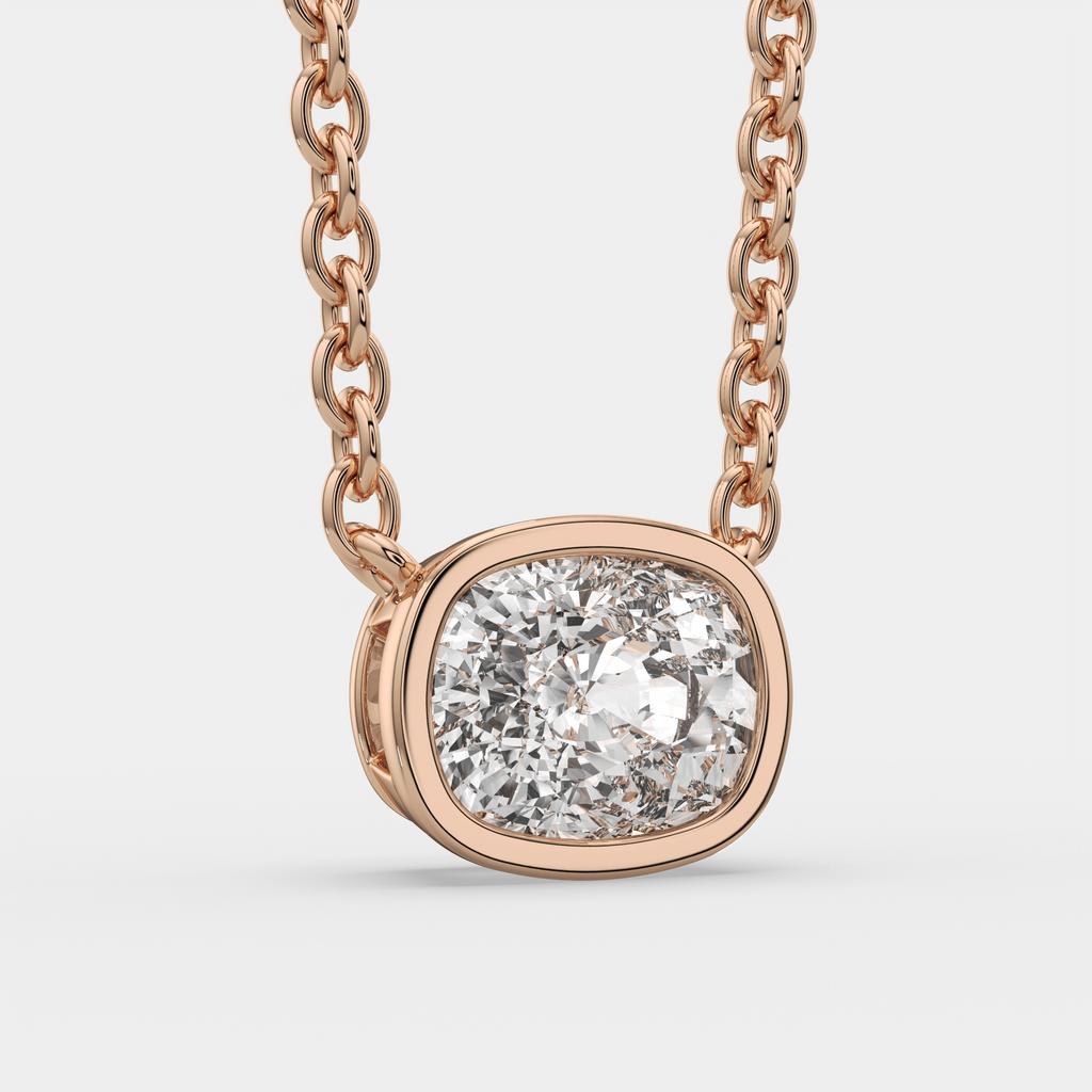 3.00 Ct F VS1 Cushion East West Lab Grown Diamond Pendant, in rose gold, side profile