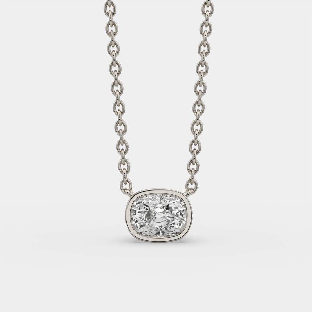 3.00 Ct F VS1 Cushion East West Lab Grown Diamond Pendant, in white gold, front view