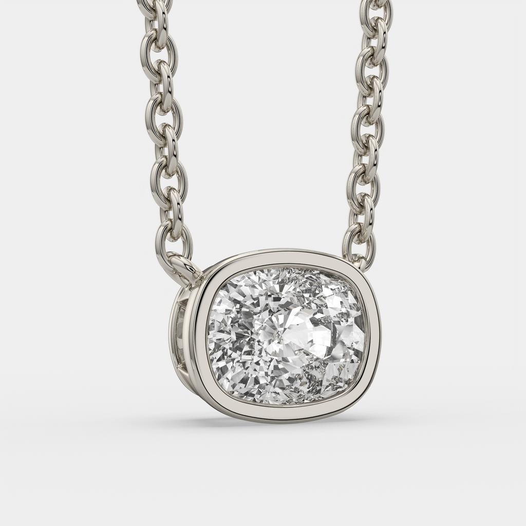 3.00 Ct F VS1 Cushion East West Lab Grown Diamond Pendant, in white gold, side profile