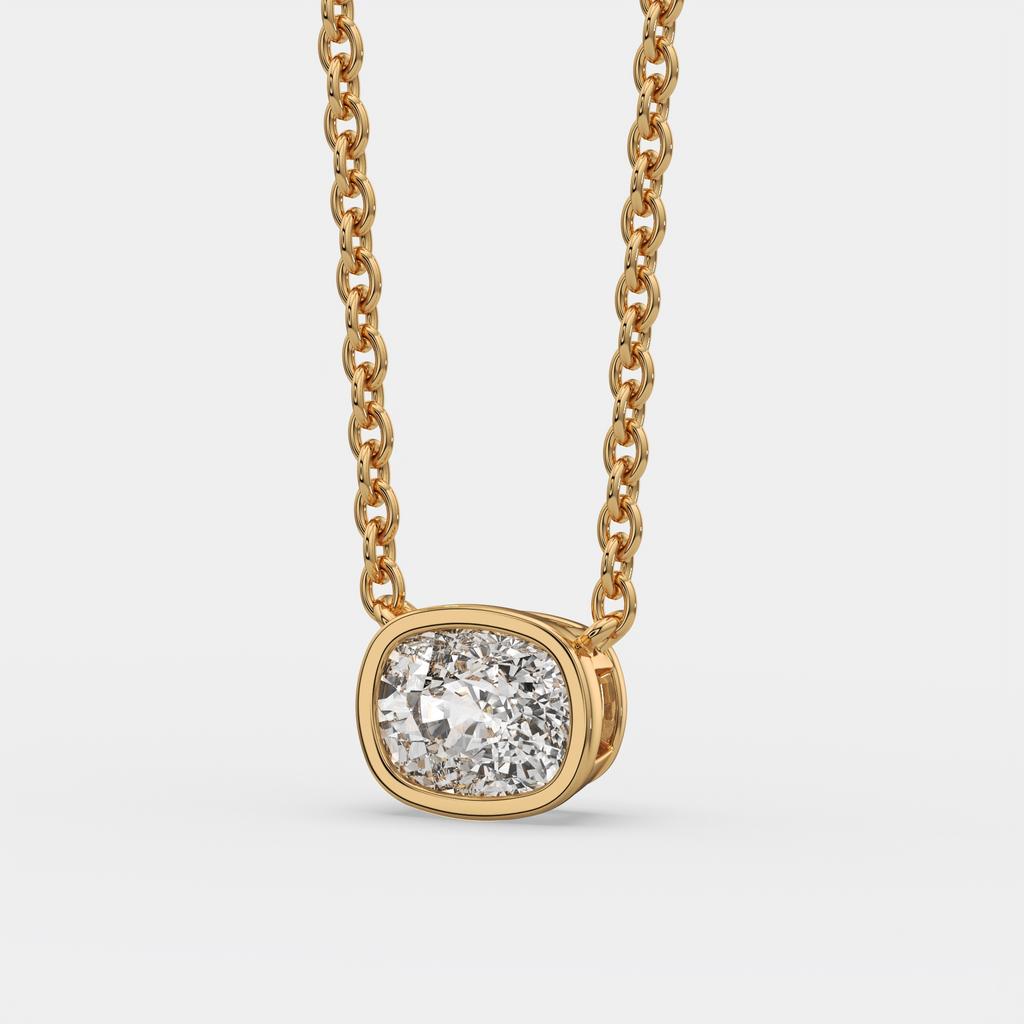 3.00 Ct F VS1 Cushion East West Lab Grown Diamond Pendant, in yellow gold, front view