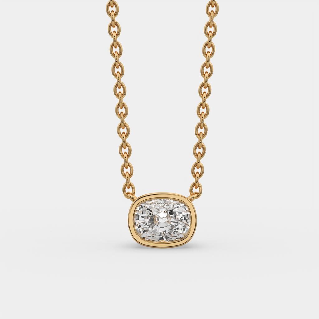 3.00 Ct F VS1 Cushion East West Lab Grown Diamond Pendant, in yellow gold, front view