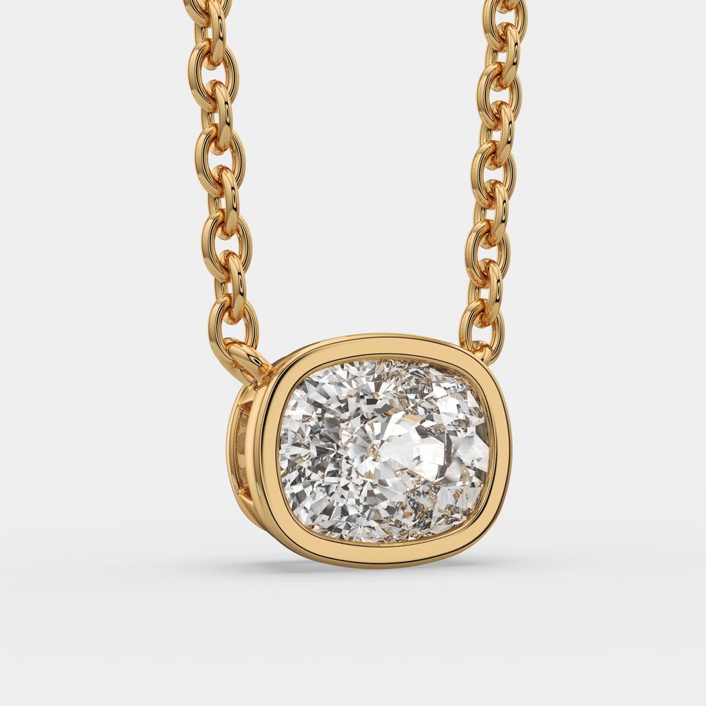 3.00 Ct F VS1 Cushion East West Lab Grown Diamond Pendant, in yellow gold, front view