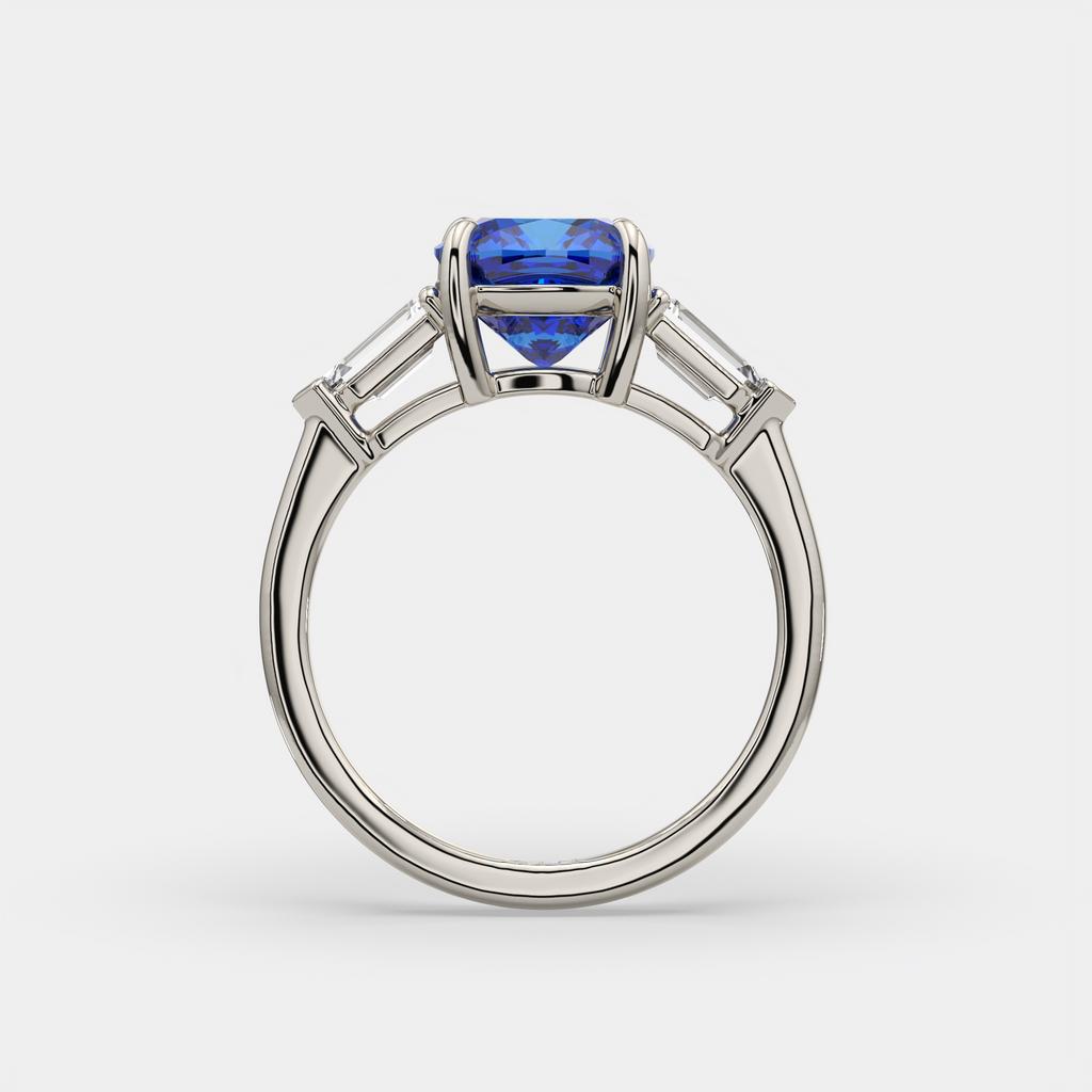 3.10 Ct Cushion Blue Sapphire and Diamond Ring, in white gold, side profile
