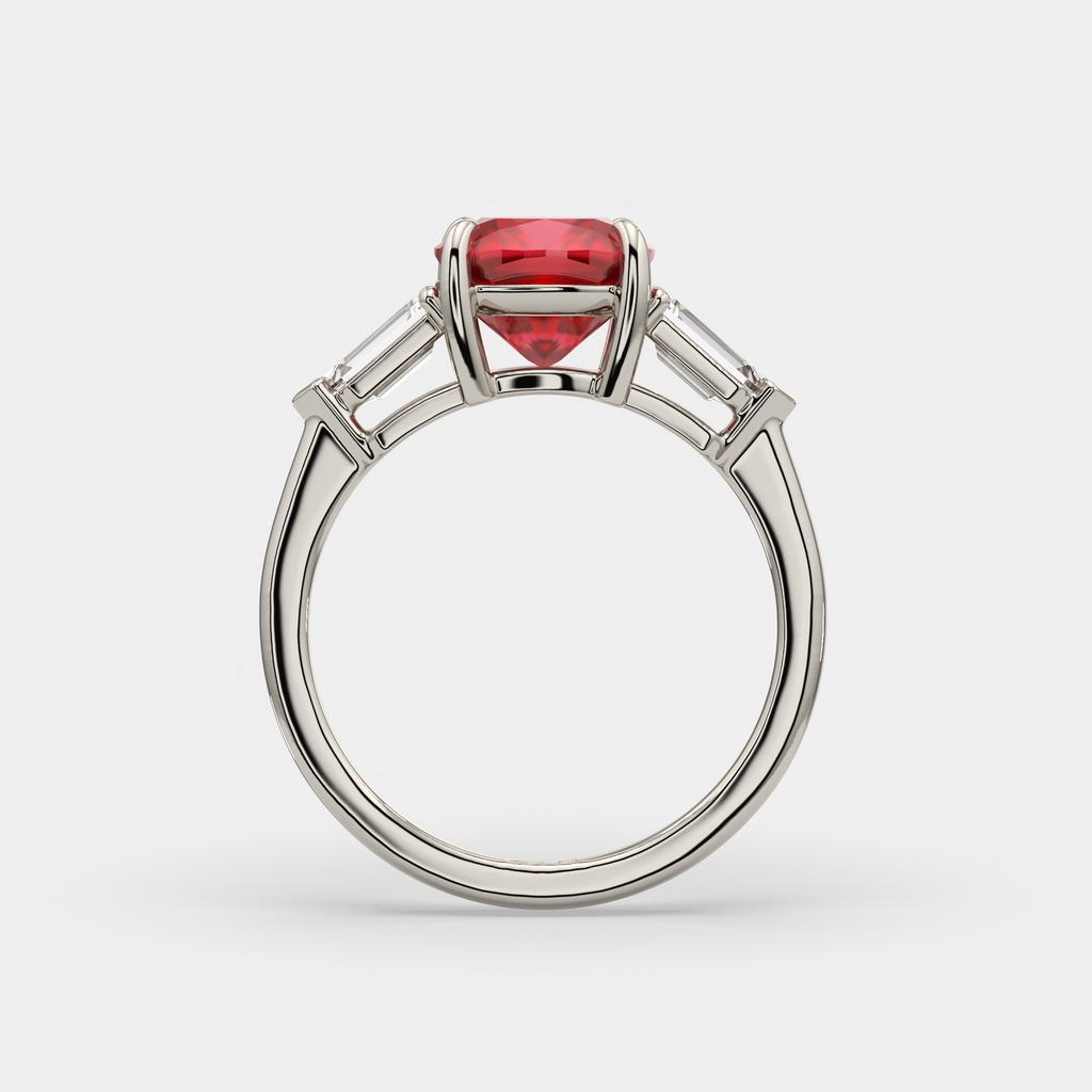 3.10 Ct Cushion Cut Ruby and Diamond Ring, in white gold, side profile