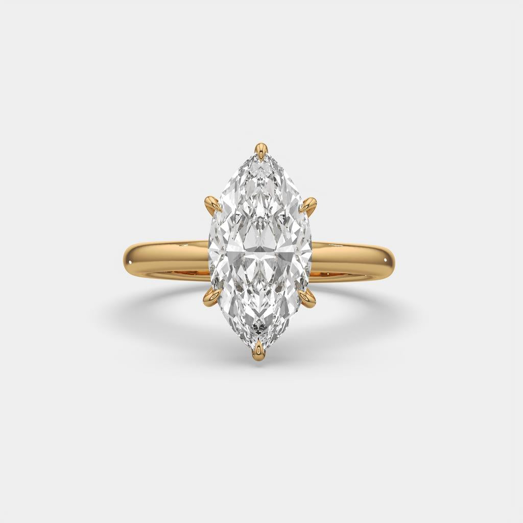 3.18 Ct E VS1 Marquise Halo Lab Grown Diamond Ring, in yellow gold, front view