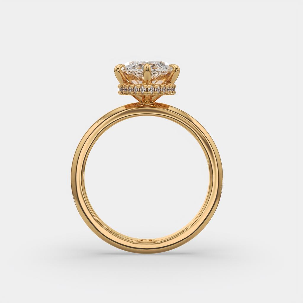 3.18 Ct E VS1 Marquise Halo Lab Grown Diamond Ring, in yellow gold, side profile