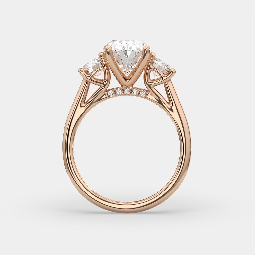 3.25 Ct E VS1 Oval Lab-Grown Diamond Ring With Round Accents, in rose gold, side profile